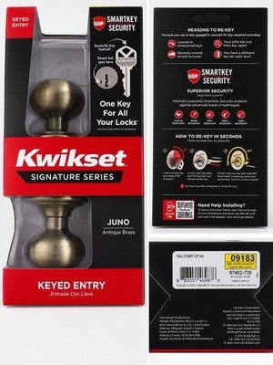 Kwikset Juno 740J Antique Brass Keyed Entry Door Knob SmartKey New Open Box