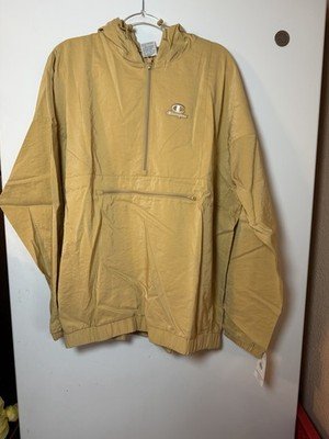 Champion Packable Pullover Windbreaker Jacket Size XL Yellow Mens Logo Sleeve