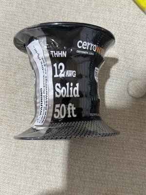 Cerrowire 12 AWG Solid THHN Electrical Wire Black 50 Ft Spool New