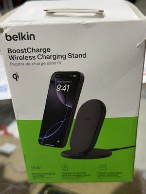 Belkin BoostCharge Qi 15W Fast Wireless Charging Stand LED Black USB-C Cable
