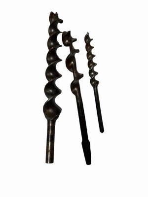 Vintage Auger Drill Bit Lot 3pc Wood Brace Bits Large Sizes Carpenter Tools