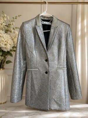 Off-White Virgil Abloh Silver Glitter Blazer Jacket Women’s IT 38 Italy