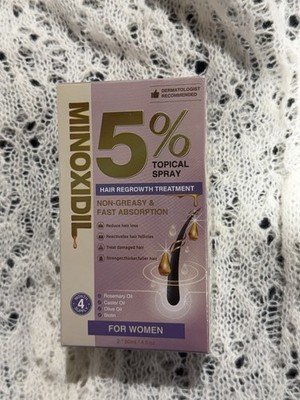 5% Minoxidil Hair Regrowth Treatment Spray for Women 4 Month Supply 2x60mL