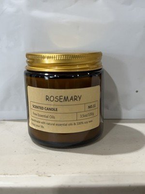 Rosemary Scented Soy Wax Candle 3.5oz Amber Glass Jar Essential Oils New