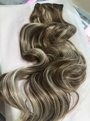 20” Clip-In Hair Extensions 6 Pc Set Brown Blonde Highlight Wavy (c1)