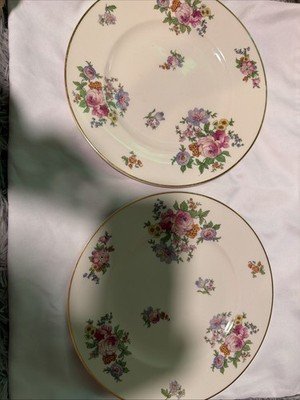 Set of 2 Noritake Glenwood China Plates Floral Gold Trim Japan Vintage
