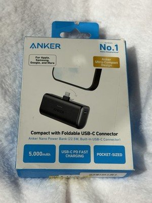 Anker Nano 5000mAh 22.5W USB-C Power Bank Foldable Connector New Open Box