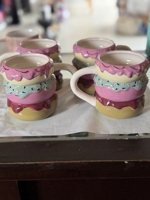 Set of 4 Donut Ceramic Coffee Mugs Colorful Novelty Dessert Cups Cute Kitchen
