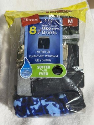 Hanes Boys Tagless Boxer Briefs 8 Pack Size M 8-10 New Sealed ComfortSoft