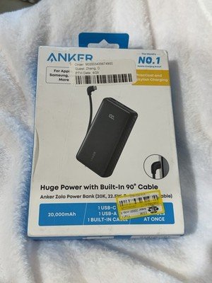 Anker Zolo 20,000mAh 22.5W Power Bank USB-C Built-In Cable New Open Box