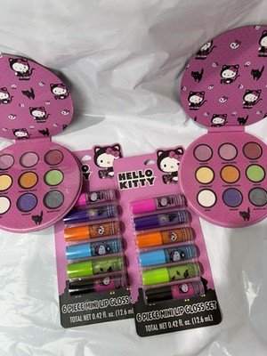 Hello Kitty Halloween Makeup Bundle 2 Eyeshadow Palettes 2 Lip Gloss Sets New
